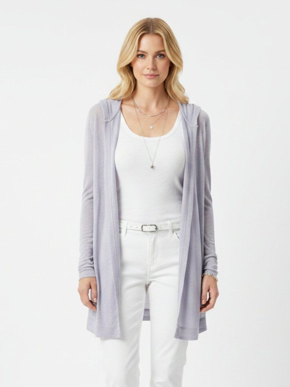 Tahari 100% linen Gray long‎ sleeve hoodie open front sweater 1X